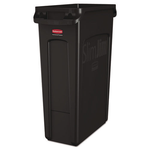 Image of Rubbermaid® Commercial Slim Jim with Venting Channels, 23 gal, Plastic, Black