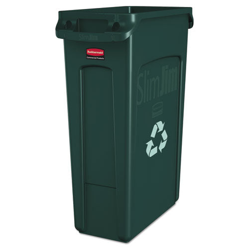 Image of Rubbermaid® Commercial Slim Jim Plastic Recycling Container with Venting Channels, 23 gal, Plastic, Green