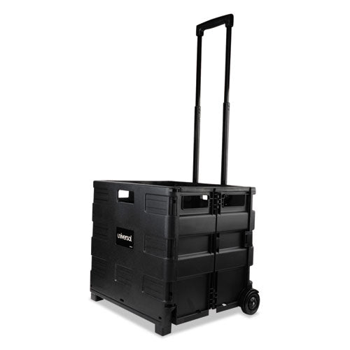 Image of Universal® Collapsible Mobile Storage Crate, Plastic, 18.25 x 15 x 18.25 to 39.37, Black