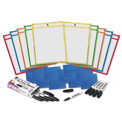 Image of Charles Leonard® Dry Erase Pocket Class Pack, 10.5 x 1.5, Assorted Primary Colors, 10/Pack