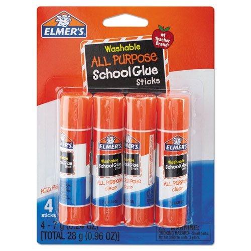 Image of Elmer's® Washable School Glue Sticks, 0.24 Oz, Applies And Dries Clear, 4/pack