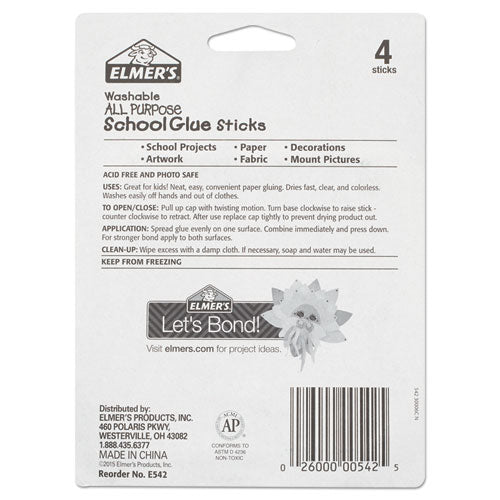 Image of Elmer's® Washable School Glue Sticks, 0.24 Oz, Applies And Dries Clear, 4/pack
