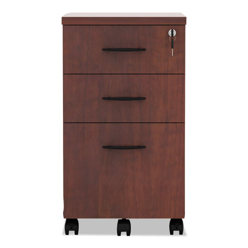 Image of Alera® Alera Valencia Series Mobile Pedestal File, Left/right, 3-Drawer: Box/box/file, Legal/letter, Cherry, 15.88" X 20.5" X 28.38"