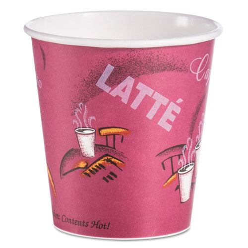 Image of SOLO® Paper Hot Drink Cups in Bistro Design, 3.54" Diameter x 3.61" h, 10 oz, Maroon, 1,000/Carton