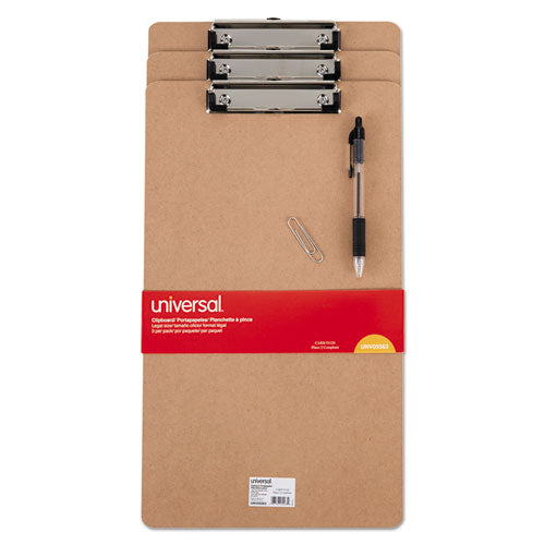 Image of Universal® Hardboard Clipboard with Low-Profile Clip, 0.5" Clip Capacity, Holds 8.5 x 14 Sheets, Brown, 3/Pack