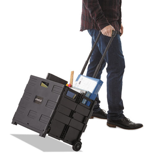 Image of Universal® Collapsible Mobile Storage Crate, Plastic, 18.25 x 15 x 18.25 to 39.37, Black