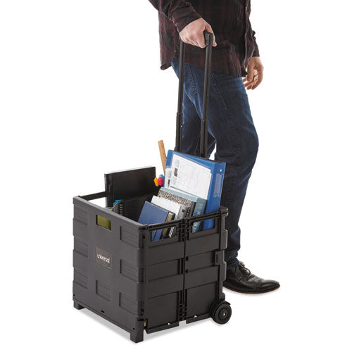Image of Universal® Collapsible Mobile Storage Crate, Plastic, 18.25 x 15 x 18.25 to 39.37, Black