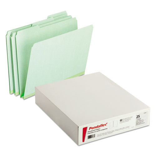 Image of Pendaflex® Pressboard Expanding File Folders, 1/3-Cut Tabs: Assorted, Letter Size, 1" Expansion, Green, 25/Box