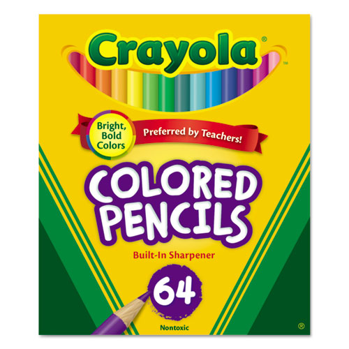Image of Crayola® Short Colored Pencils Hinged Top Box with Built-in Pencil Sharpener, 3.3 mm, 2B, Assorted Lead and Barrel Colors, 64/Pack