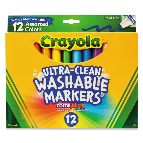 Image of Crayola® Ultra-Clean Washable Markers, Broad Bullet Tip, Assorted Colors, Dozen