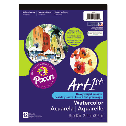 Image of Pacon® Artist Watercolor Paper Pad, Unruled, Yellow Cover, 12 White 9 X 12 Sheets