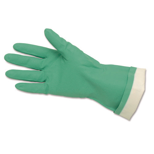 Image of MCR Safety Flock-Lined Nitrile Gloves, One Size, Green, 12 Pairs