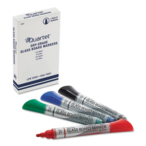Image of Quartet® Premium Glass Board Dry Erase Marker, Broad Bullet Tip, Assorted Colors, 4/pack