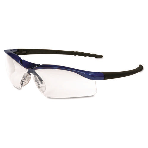 Image of MCR Safety Dallas Wraparound Safety Glasses, Metallic Blue Frame, Clear Anti-Fog Lens