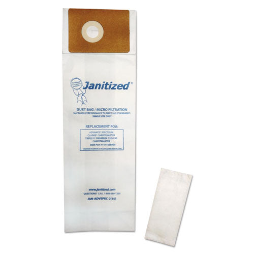 Image of Janitized® Vacuum Filter Bags Designed To Fit Advance Spectrum Carpetmaster, 100/carton