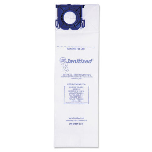 Image of Janitized® Vacuum Filter Bags Designed to Fit Windsor Sensor S/S2/XP/Versamatic Plus, 100/Carton