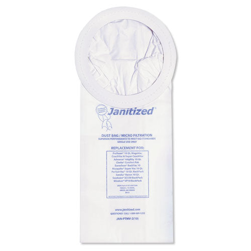Image of Janitized® Vacuum Filter Bags Designed to Fit ProTeam 10 qt Super Coach/MegaVac, 100/Carton