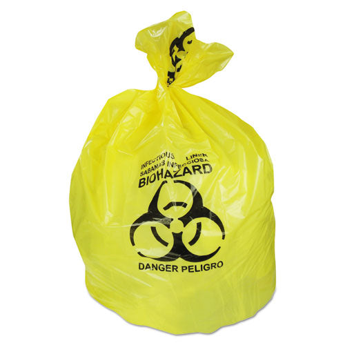 Image of Heritage Healthcare Biohazard Printed Can Liners, Biohazard Infectious Waste, 30 gal, 1.3 mil, 30" x 43", Yellow, Flat Pack, 200/CT