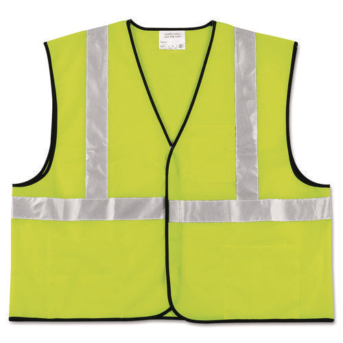 Image of MCR Safety Class 2 Safety Vest, Polyester, Large Fluorescent Lime with Silver Stripe