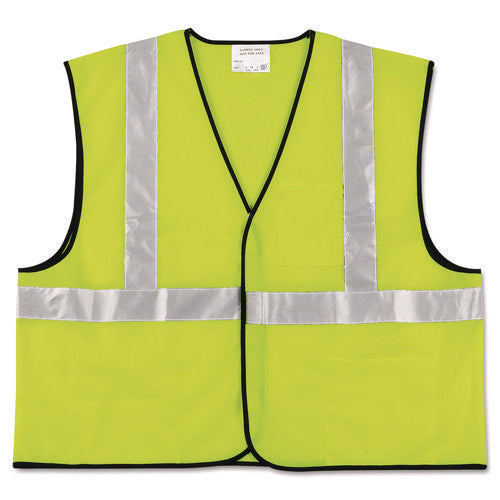 Image of MCR Safety Class 2 Safety Vest, Polyester, 2X-Large, Fluorescent Lime with Silver Stripe
