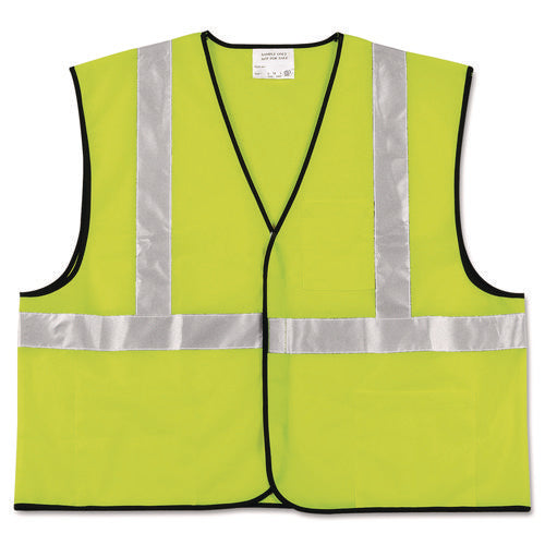 Image of MCR Safety Class 2 Safety Vest, Polyester, X-Large, Fluorescent Lime with Silver Stripe