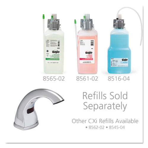 Image of GOJO® Cxi Touch Free Counter Mount Soap Dispenser, 1,500 Ml/2,300 Ml, 2.25 X 5.75 X 9.39, Chrome