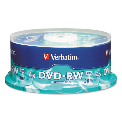 Image of Verbatim® DVD-RW Rewritable Disc, 4.7 GB, 4x, Spindle, Silver, 30/Pack