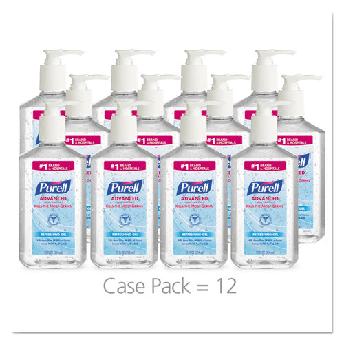 Image of PURELL® Advanced Hand Sanitizer Refreshing Gel, 12 oz Pump Bottle, Clean Scent, 12/Carton