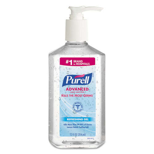 Image of PURELL® Advanced Hand Sanitizer Refreshing Gel, 12 oz Pump Bottle, Clean Scent, 12/Carton