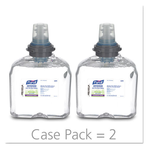 Image of PURELL® Advanced Hand Sanitizer Green Certified TFX Refill, Foam, 1,200 mL, Fragrance-Free, 2/Carton