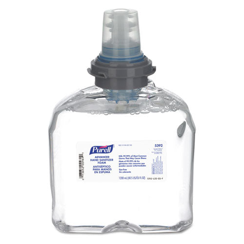 Image of PURELL® Advanced Hand Sanitizer TFX Refill, Foam, 1,200 mL, Unscented, 2/Carton