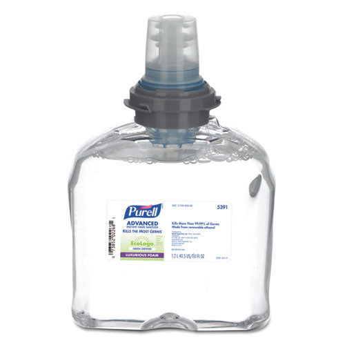 Image of PURELL® Advanced Hand Sanitizer Green Certified TFX Refill, Foam, 1,200 mL, Fragrance-Free, 2/Carton