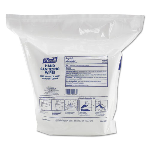 Image of PURELL® Hand Sanitizing Wipes, 6 x 8, Fresh Citrus Scent, White, 1,200/Refill Pouch, 2 Refills/Carton