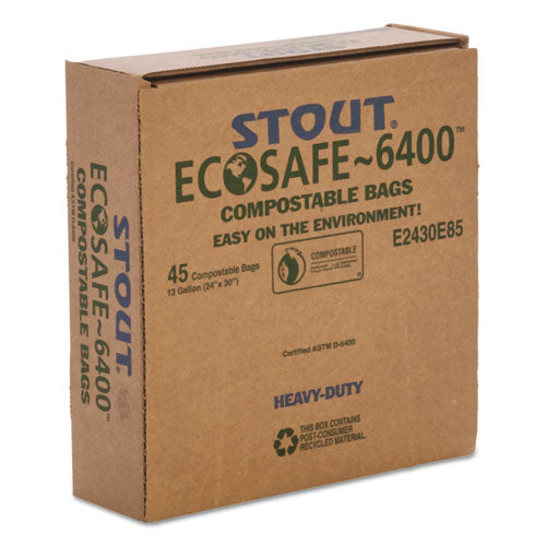 Image of Stout® by Envision Ecosafe-6400 Bags, 13 Gal, 0.85 Mil, 24" X 30", Green, 45/box