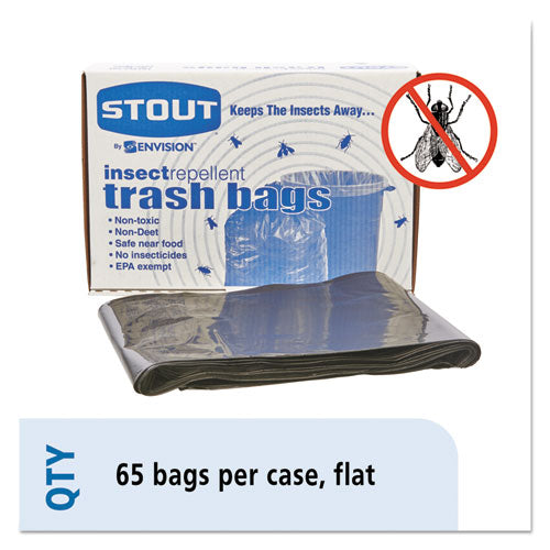 Image of Stout® by Envision Insect-Repellent Trash Bags, 55 Gal, 2 Mil, 37" X 52", Black, 65/box