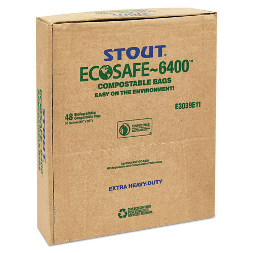 Image of Stout® by Envision Ecosafe-6400 Bags, 30 Gal, 1.1 Mil, 30" X 39", Green, 48/box