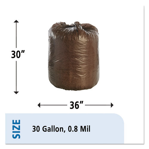 Image of Stout® by Envision Controlled Life-Cycle Plastic Trash Bags, 30 Gal, 0.8 Mil, 30" X 36", Brown, 60/box