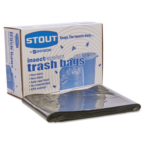 Image of Stout® by Envision Insect-Repellent Trash Bags, 35 Gal, 2 Mil, 33" X 45", Black, 80/box