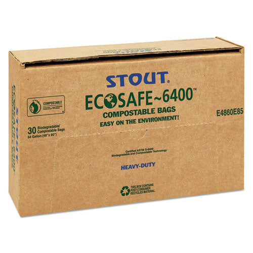 Image of Stout® by Envision Ecosafe-6400 Bags, 64 Gal, 0.85 Mil, 48" X 60", Green, 30/box