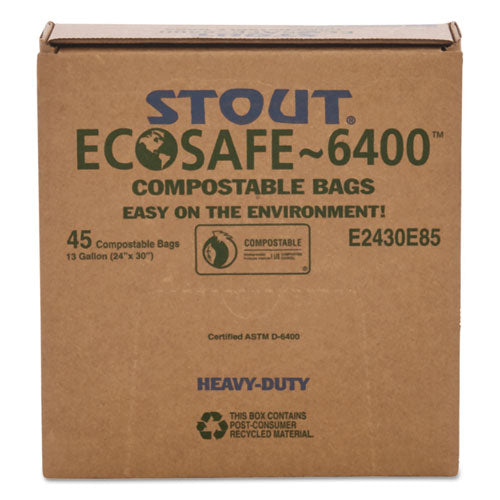 Image of Stout® by Envision Ecosafe-6400 Bags, 13 Gal, 0.85 Mil, 24" X 30", Green, 45/box