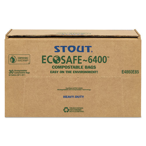 Image of Stout® by Envision Ecosafe-6400 Bags, 64 Gal, 0.85 Mil, 48" X 60", Green, 30/box