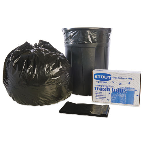 Image of Stout® by Envision Insect-Repellent Trash Bags, 55 Gal, 2 Mil, 37" X 52", Black, 65/box