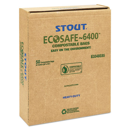 Image of Stout® by Envision Ecosafe-6400 Bags, 32 Gal, 0.85 Mil, 33" X 48", Green, 50/box