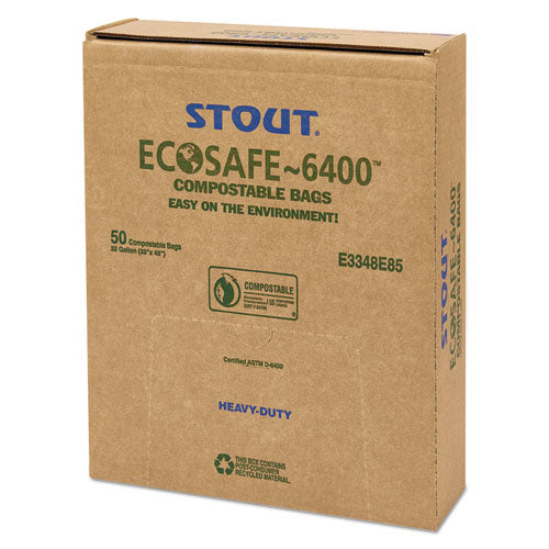 Image of Stout® by Envision Ecosafe-6400 Bags, 32 Gal, 0.85 Mil, 33" X 48", Green, 50/box