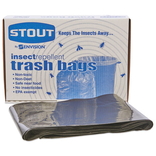Image of Stout® by Envision Insect-Repellent Trash Bags, 35 Gal, 2 Mil, 33" X 45", Black, 80/box