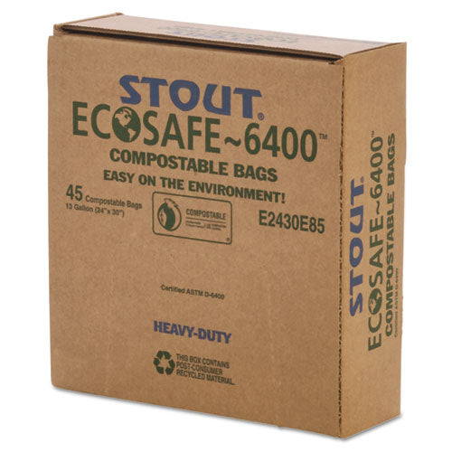 Image of Stout® by Envision Ecosafe-6400 Bags, 13 Gal, 0.85 Mil, 24" X 30", Green, 45/box