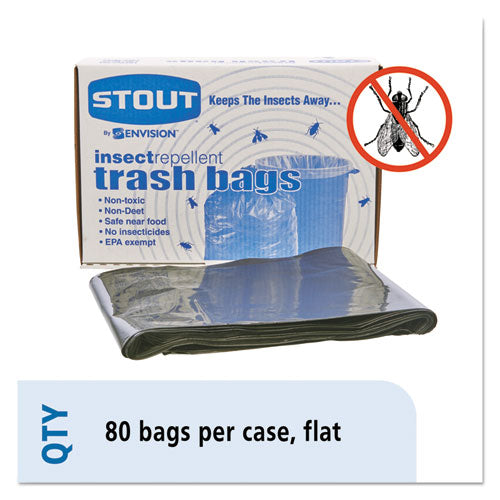Image of Stout® by Envision Insect-Repellent Trash Bags, 35 Gal, 2 Mil, 33" X 45", Black, 80/box