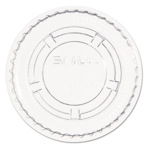 Image of Dart® Portion/Souffle Cup Lids, Fits 0.5 oz to 1 oz Portion Cups, Plastic, Clear, 125/Pack, 20 Packs/Carton