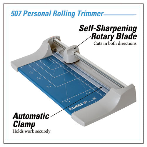 Image of Dahle® Rolling/rotary Paper Trimmer/cutter, 7 Sheets, 12" Cut Length, Metal Base, 8.25 X 17.38