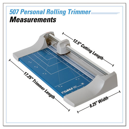 Image of Dahle® Rolling/rotary Paper Trimmer/cutter, 7 Sheets, 12" Cut Length, Metal Base, 8.25 X 17.38
